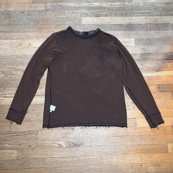 Vintage Affliction Reversible Waffle Knit Distressed Shirt Cross Men XL Y2K 00s - Picture 7 of 16